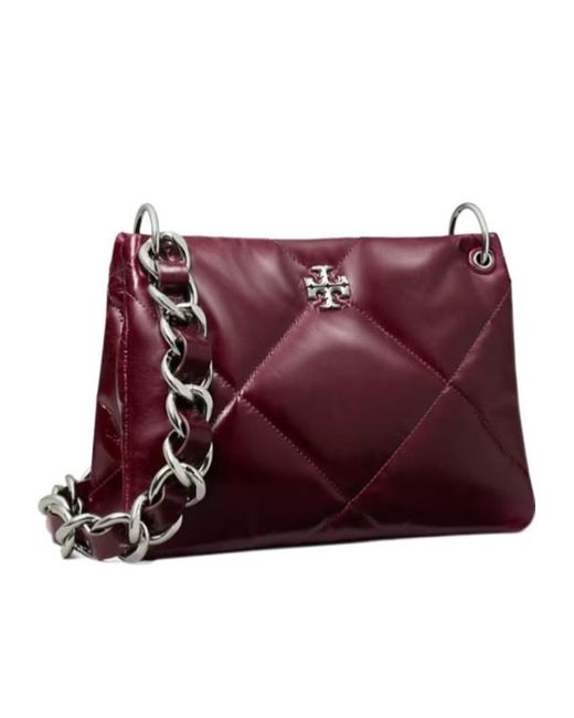 Tory Burch Red Small Kira Diamond Quilt Distressed Shoulder Bag