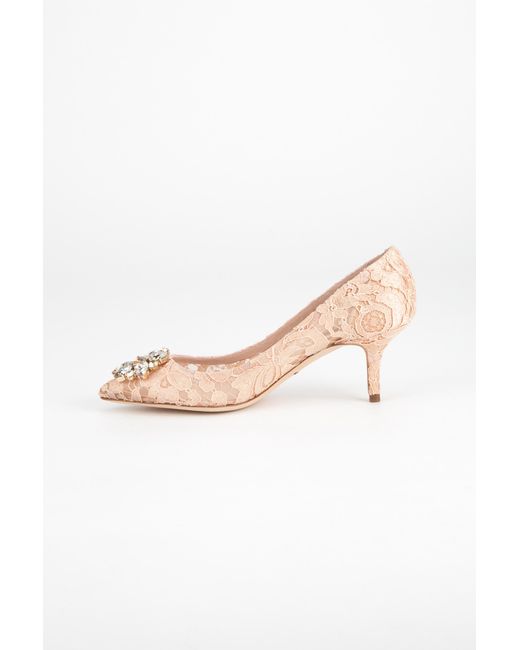 Dolce & Gabbana Pink Embellished Lace Pumps