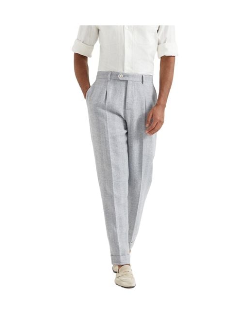 Brunello Cucinelli Gray Houndstooth Tailored Trousers for men