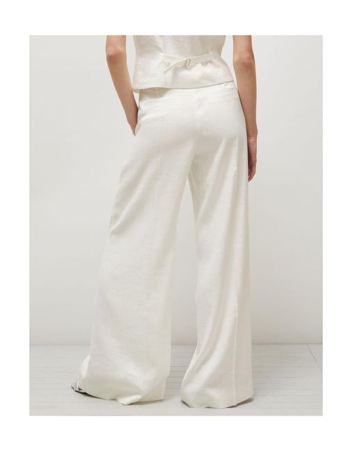 Marella White Lurex-Adorned Pinstripe Wide-Leg Trousers