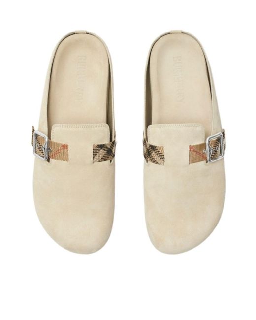 Burberry White Urchin Checked Buckle Clogs for men