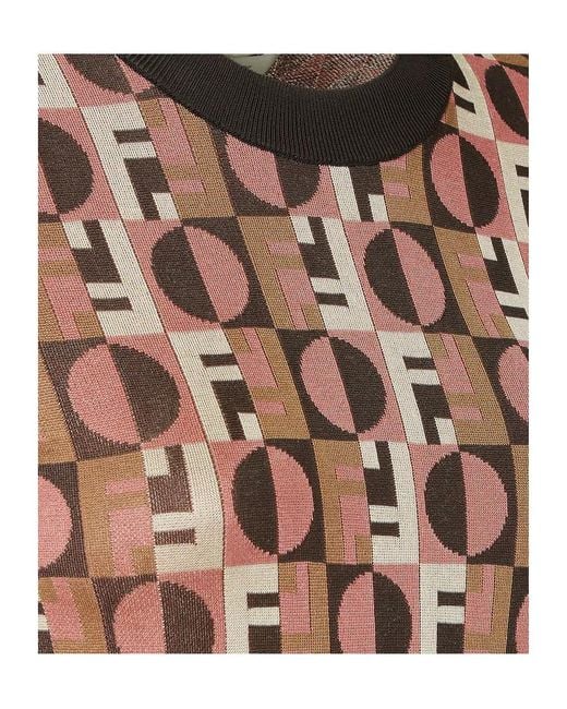 Fendi Pink Ff Jacquard Short Sleeved Jumper