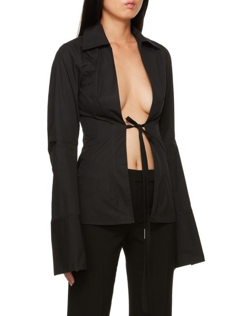 Ann Demeulemeester Black Tie-Front Fitted Top