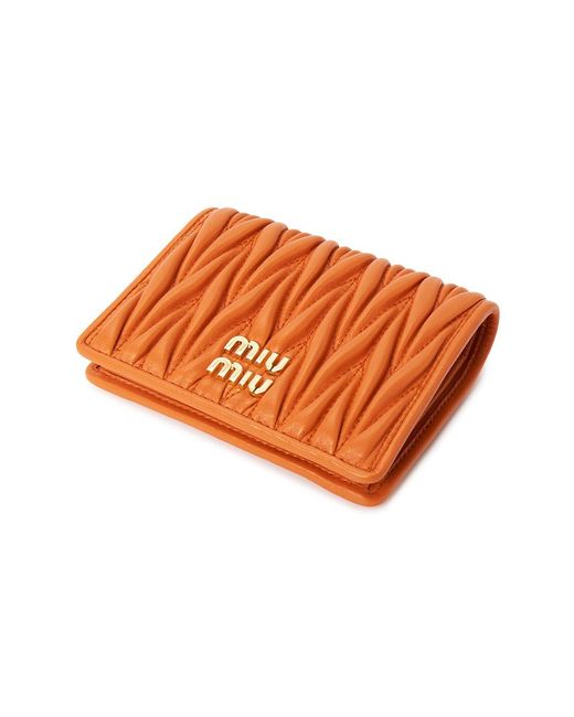 Miu Miu Orange Matelassé Logo Wallet