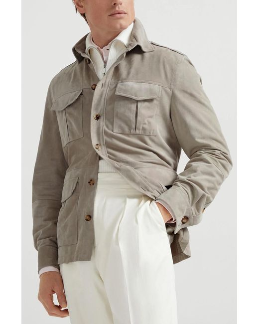 Brunello Cucinelli White Buttoned Leather Shirt Jacket for men