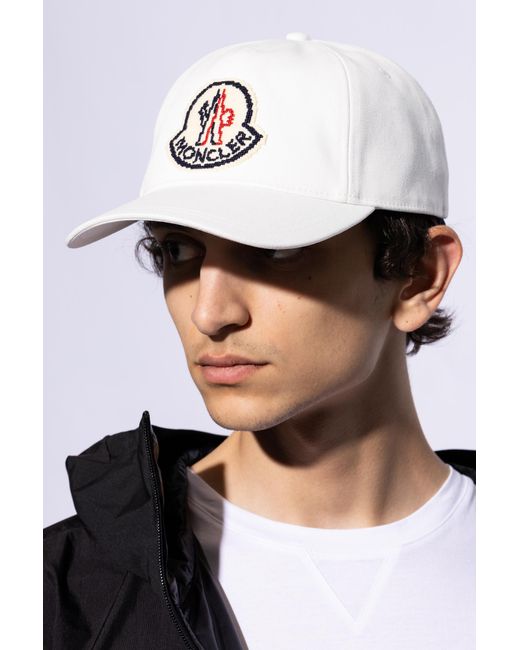 Moncler White Gabardine Logo Patch Baseball Cap for men