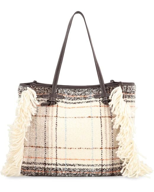 Gianni Chiarini Natural Plaid Fringed Tote Bag