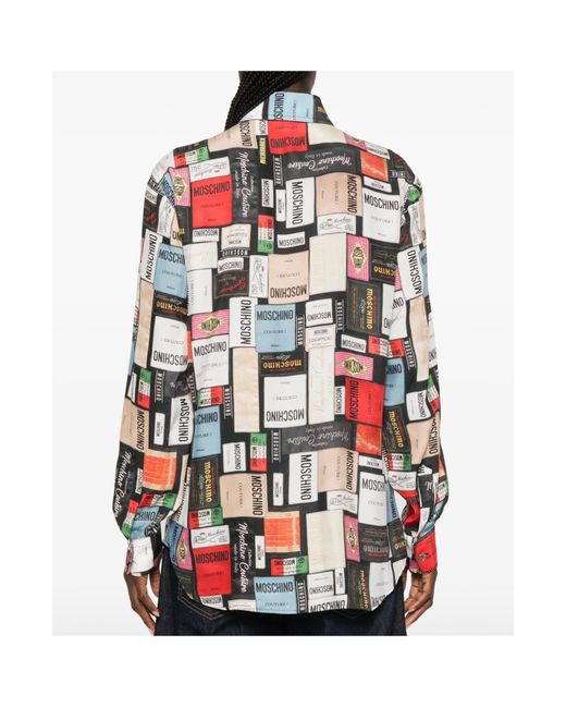 Moschino Red Logo-Print Silk Shirt