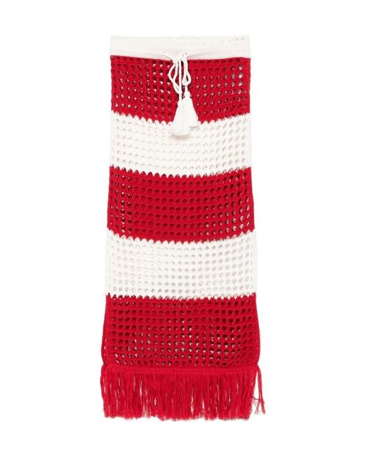 Farm Rio Red Hollowed-Out Knitted Extra-Long Skirt