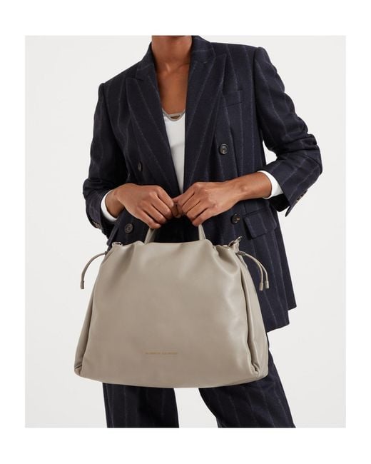 Brunello Cucinelli Gray Mellow Monili Detailed Large Shopper Bag
