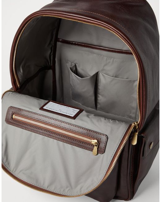 Brunello Cucinelli Brown Zip-Up Travel Backpack for men