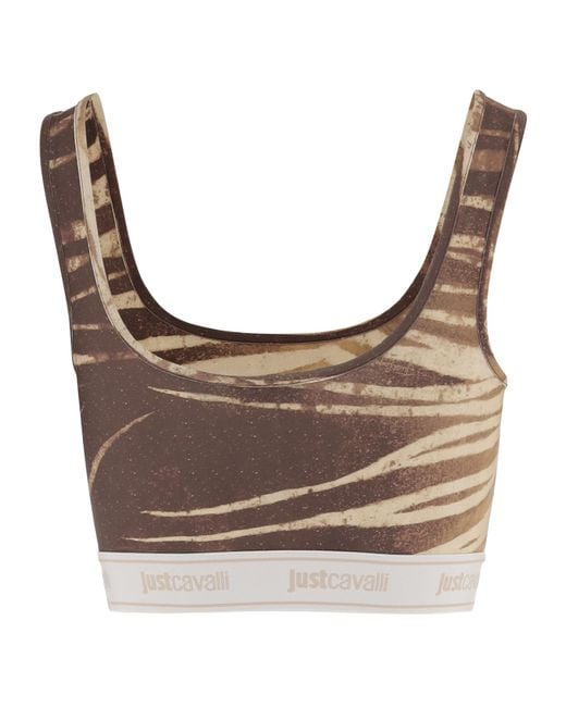 Just Cavalli Natural Print Sleeveless Crop Top