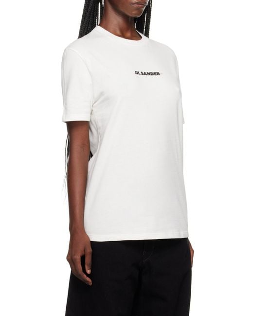 Jil Sander White Logo Printed Crewneck T-Shirt