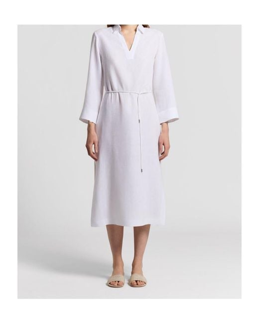 Peserico White V-Neck Tie-Detail Midi Dress