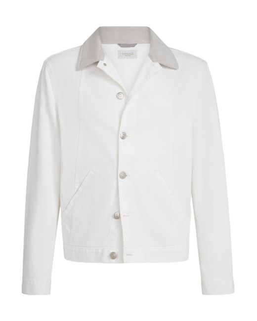 Brunello Cucinelli White Buttoned Denim Jacket for men