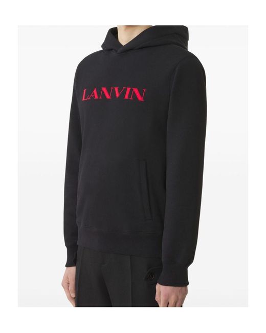 Lanvin Black Logo-Embroidered Kangaroo Pocket Hoodie for men
