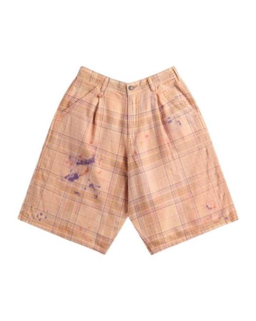R13 Pink Paint-Splatter Plaid Shorts
