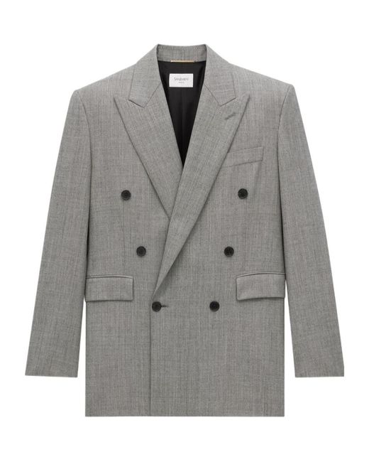 Saint Laurent Gray Double-Breasted Twill Jacket