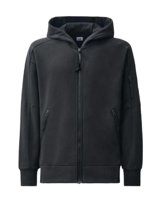 C P Company Black Lens-Detail Zip-Up Hoodie for men