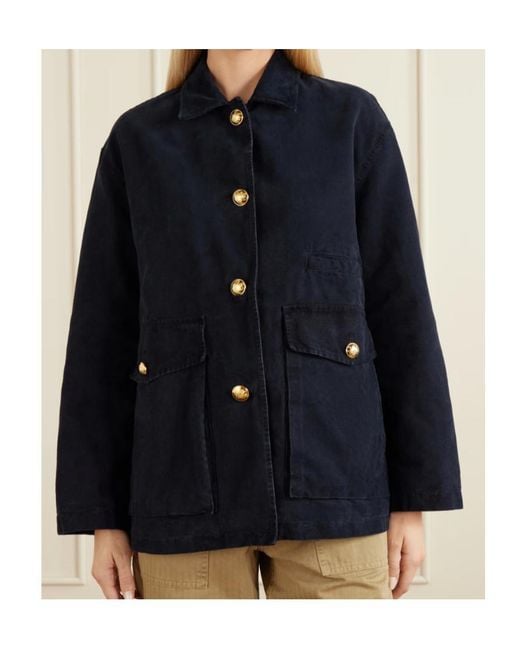 Nili Lotan Blue Devin Corduroy-Trimmed Cotton-Canvas Jacket