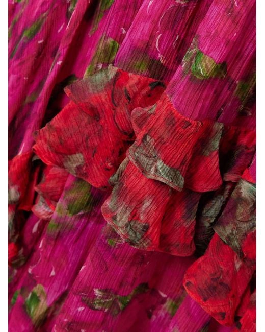 Saloni Red Chiffon And Crepon Maxi Dress