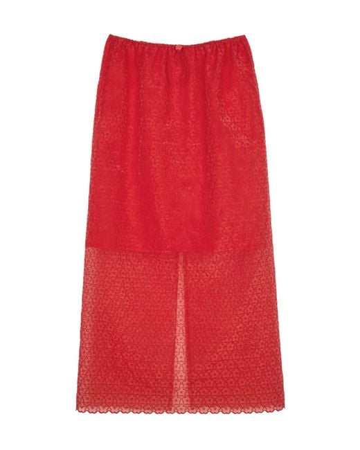CECILIE BAHNSEN Red Bala Floral-Lace Midi Skirt