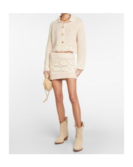 Alanui Natural Daisy Crocheted Miniskirt
