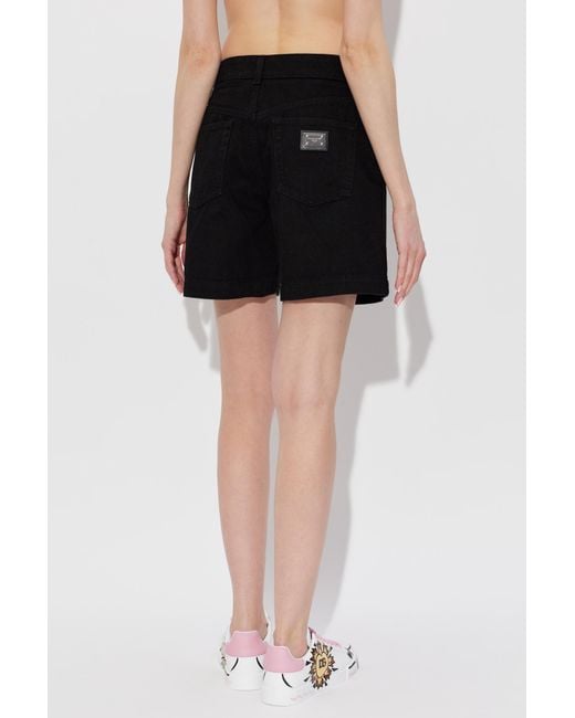 Dolce & Gabbana Black Logo Plaque Denim Shorts