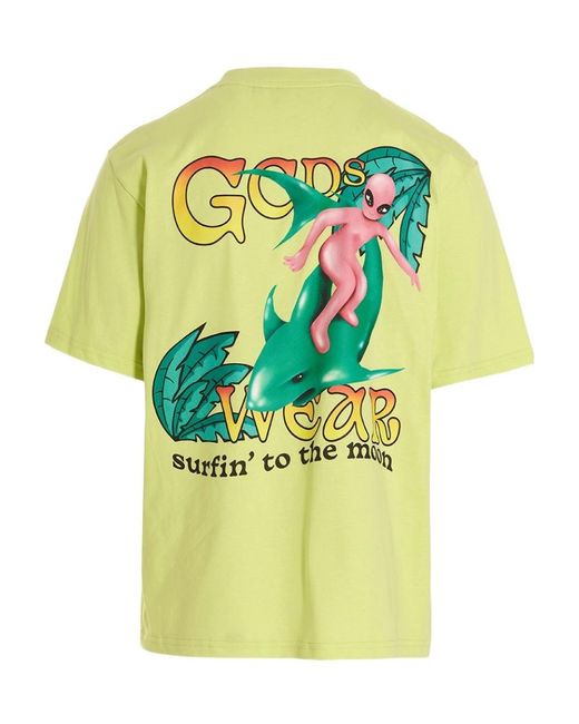 Gcds Yellow Surfing Weirdo Printed Crewneck T-Shirt for men