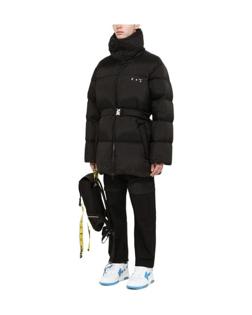 Off-White c/o Virgil Abloh Black Logo Printed Belted Puffer Jacket for men