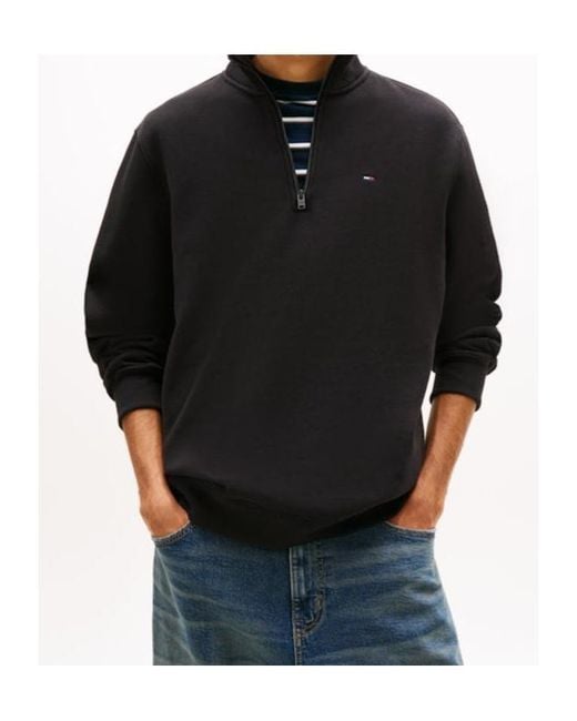 Tommy Hilfiger Black Tommy Flag Fleece Half-Zip Jumper for men