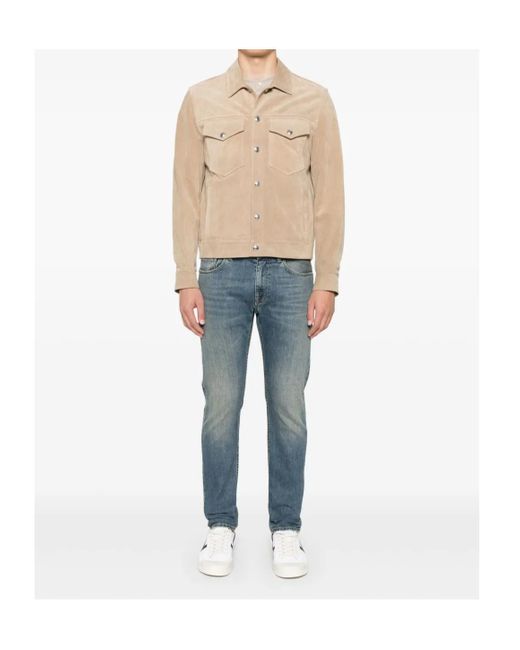 Eleventy Natural Long Sleeve Leather Jacket for men