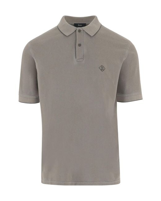 Herno Gray Logo Embroidered Short Sleeved Polo Shirt for men