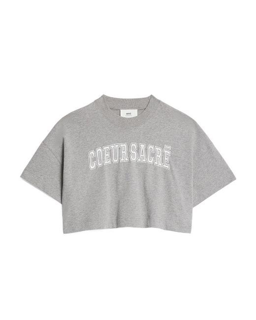 AMI Gray Coeur Sacré Cropped Cotton T-Shirt