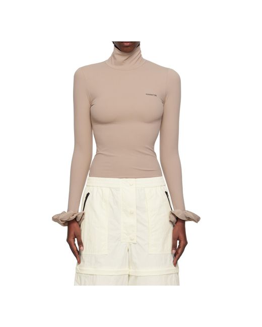 Pushbutton Natural Scrunchie Sleeve Turtleneck Top
