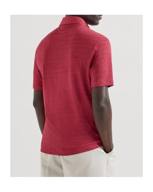 Brunello Cucinelli Red Short-Sleeve Polo Shirt for men