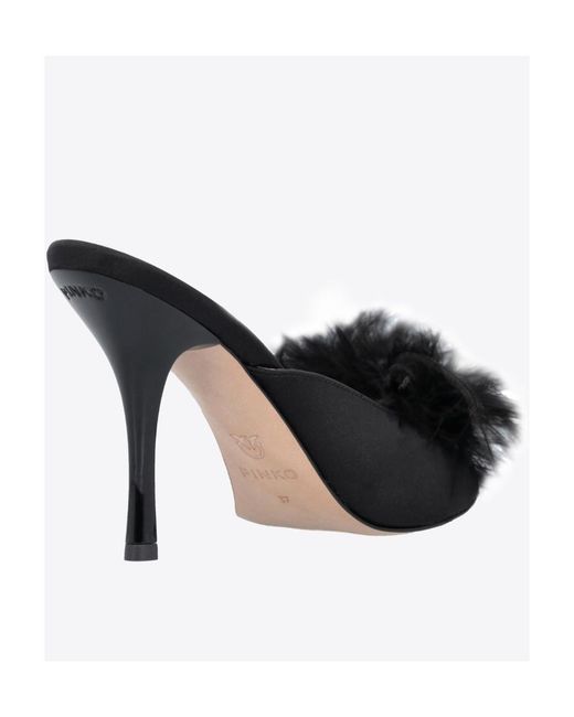 Pinko Black 95Mm Feather-Detail Mules