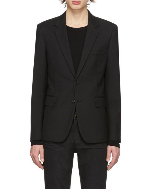 Saint Laurent Black Single-Breasted Straight Collar Jacket for men