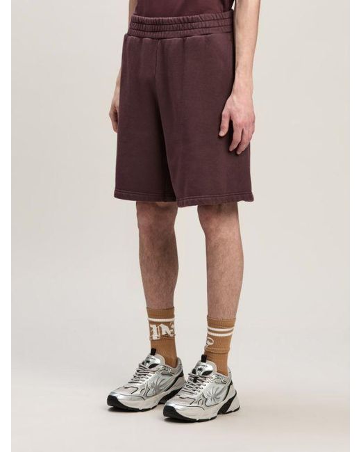Palm Angels Purple Logo Printed Elastic Waist Track Shorts for men