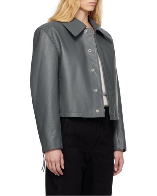 Lemaire Gray Cropped Leather Jacket