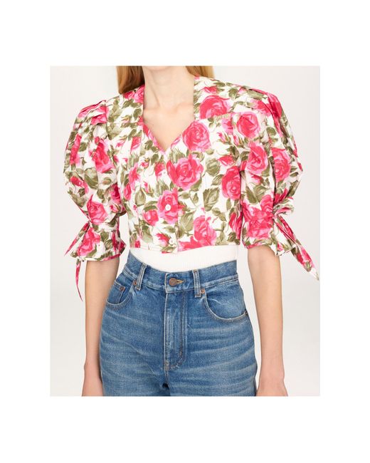 Chloé Pink Chloé Ht30 Floral Puff-Sleeve Top
