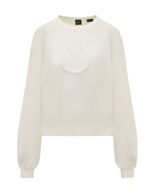 Pinko White Round Collar Long Sleeve Sweater