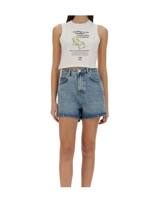 Moschino Blue Cropped Top With Print