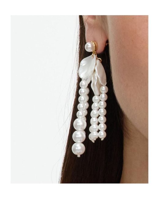 Self-Portrait White Pearl Petal Dangle Earrings