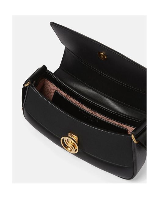 Stella McCartney Black S-Wave Logo Plaque Foldover Shoulder Bag