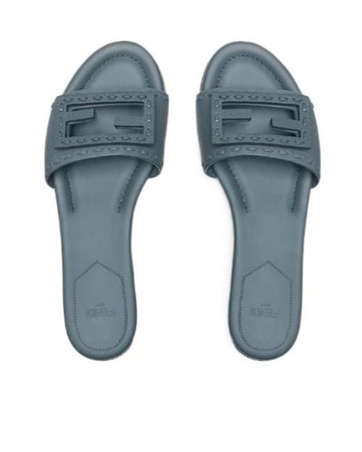 Fendi Blue Baguette Ff Slip-On Slides