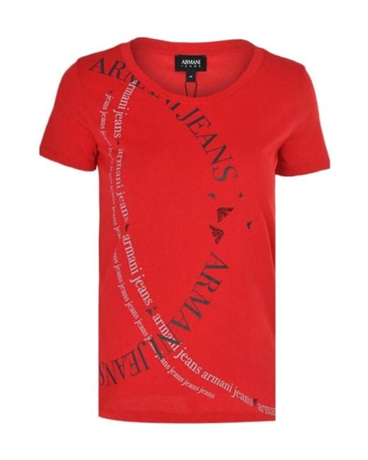Armani Jeans Red T-Shirt With Round Neck And Short Sleeves