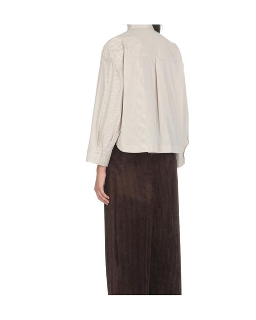 Peserico White Cropped Striped Shirt