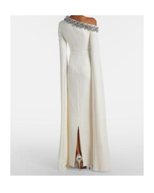 Safiyaa White Rinna Floral-Appliqué One-Shoulder Gown