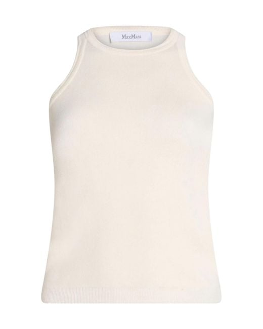 Max Mara White Solid-Colored Knitted Sleeveless Top